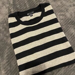 GAP Men's Striped Crewneck Sweater - Black and Grey | XL